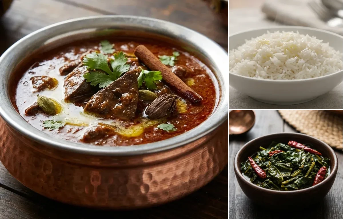 Chok Tsarvan with Steamed Basmati Rice and Haak Saag