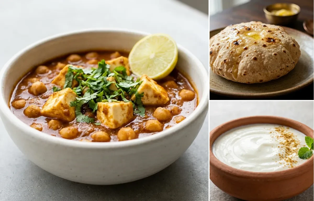 Chole Paneer with Phulka with Steamed White Rice with Dahi