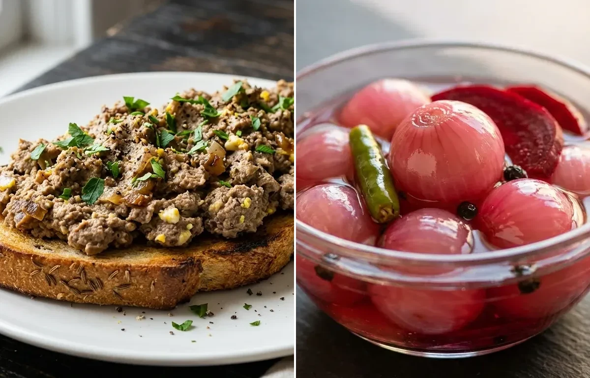 Chopped Liver on Rye Toast with Sirke Wale Pyaz