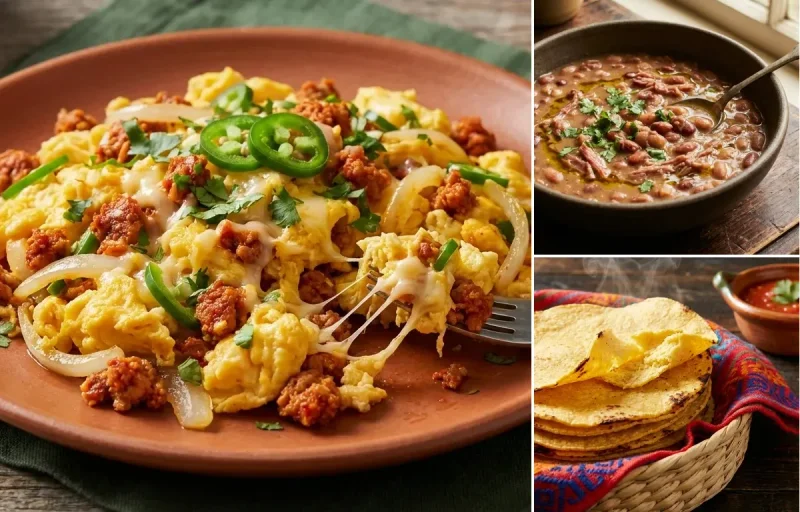 Chorizo and Egg Scramble with Pinto Beans and Corn Tortillas