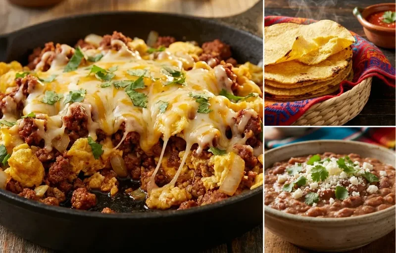 Chorizo and Eggs with Corn Tortillas and Tex-Mex Refried Beans