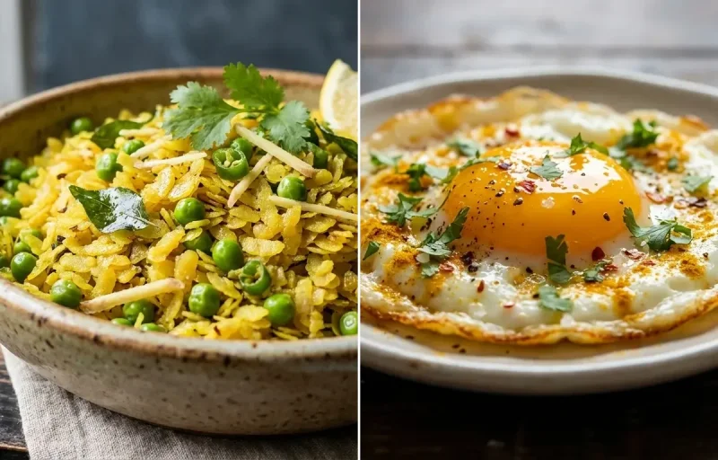 Chura Matar with Fried Egg