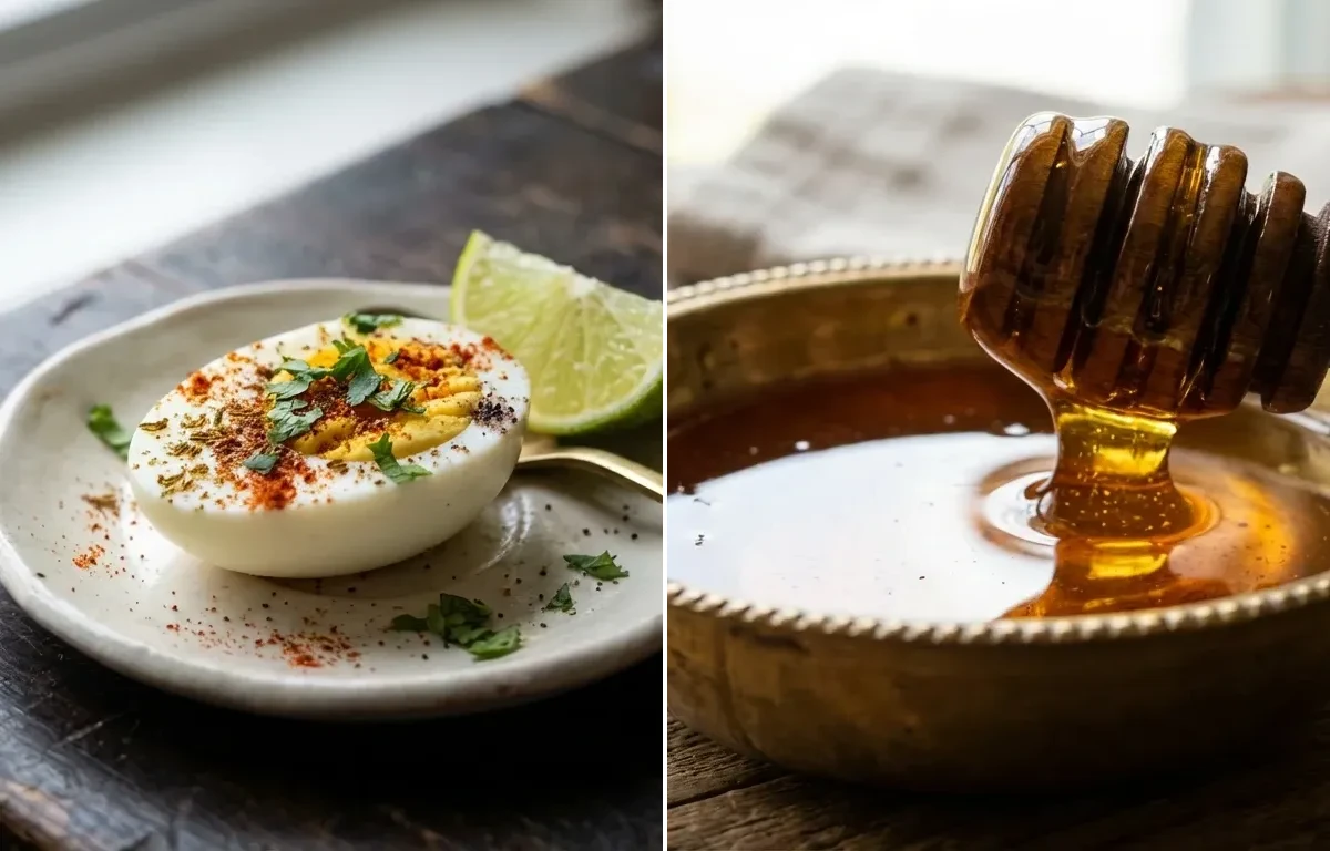 Oatmeal with Apples and Walnuts with Hard Boiled Egg and Honey