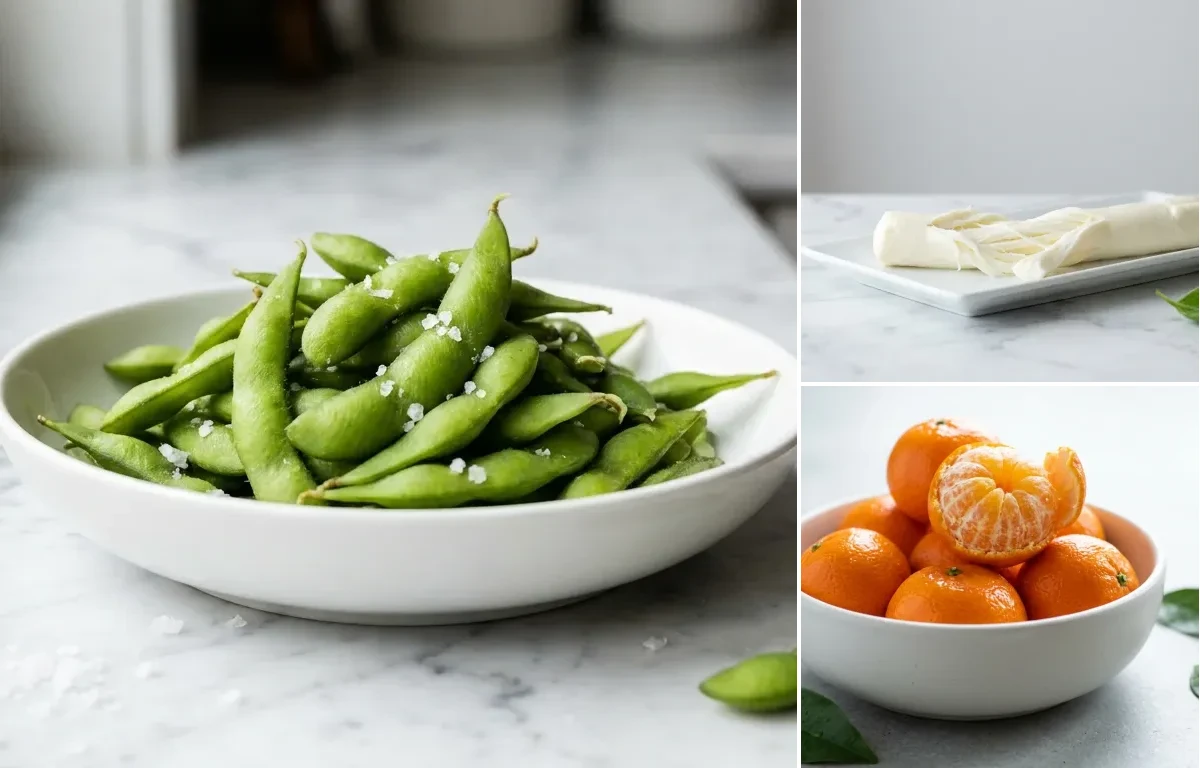 Clementines with Edamame with Sea Salt with Mozzarella String Cheese