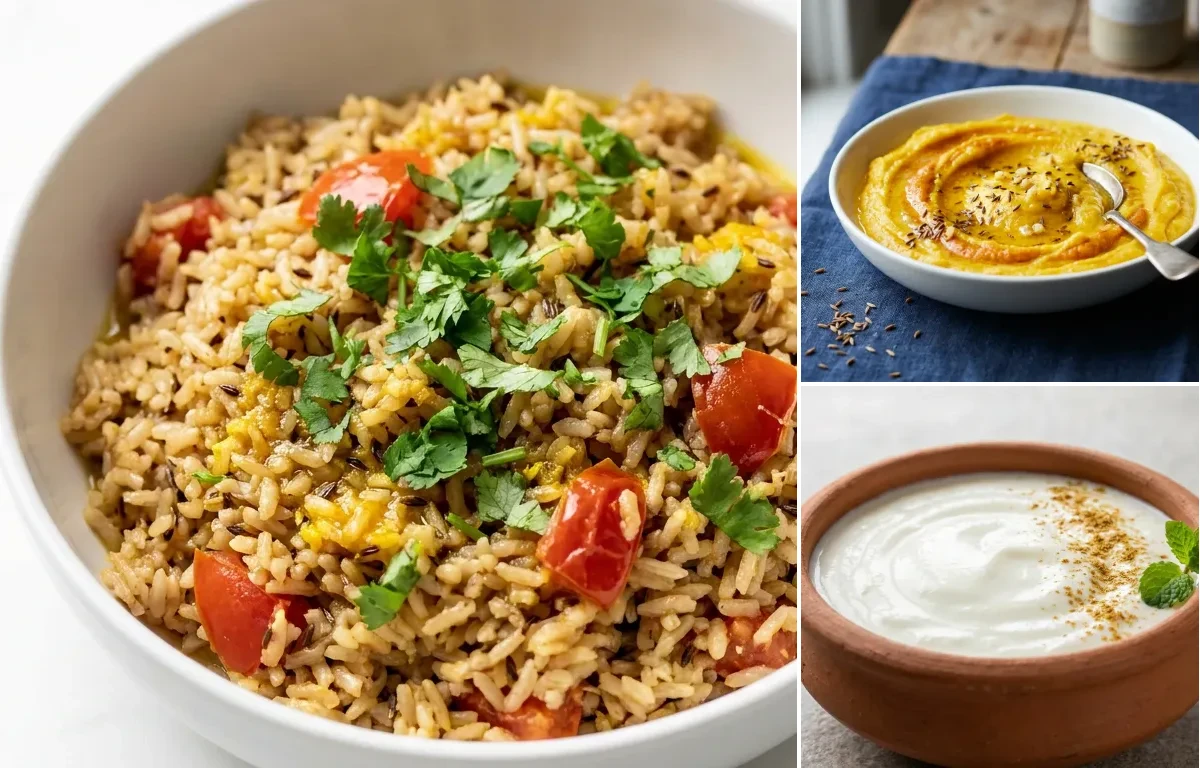 Closing Khichdi with Mashed Pumpkin with Dahi