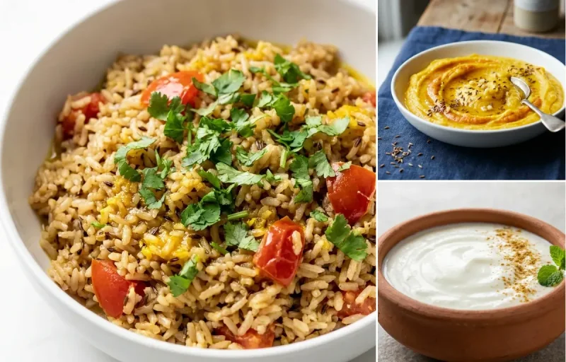 Closing Khichdi with Mashed Pumpkin with Dahi