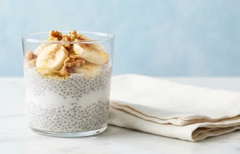 Coconut Milk Chia Pudding with Banana and Walnuts