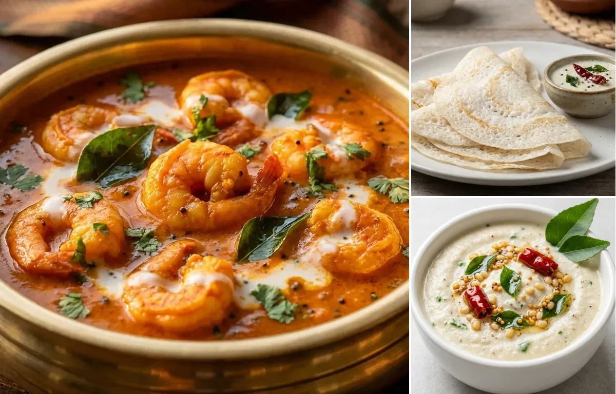 Coconut Prawn Curry with Ghavane and Coconut Chutney