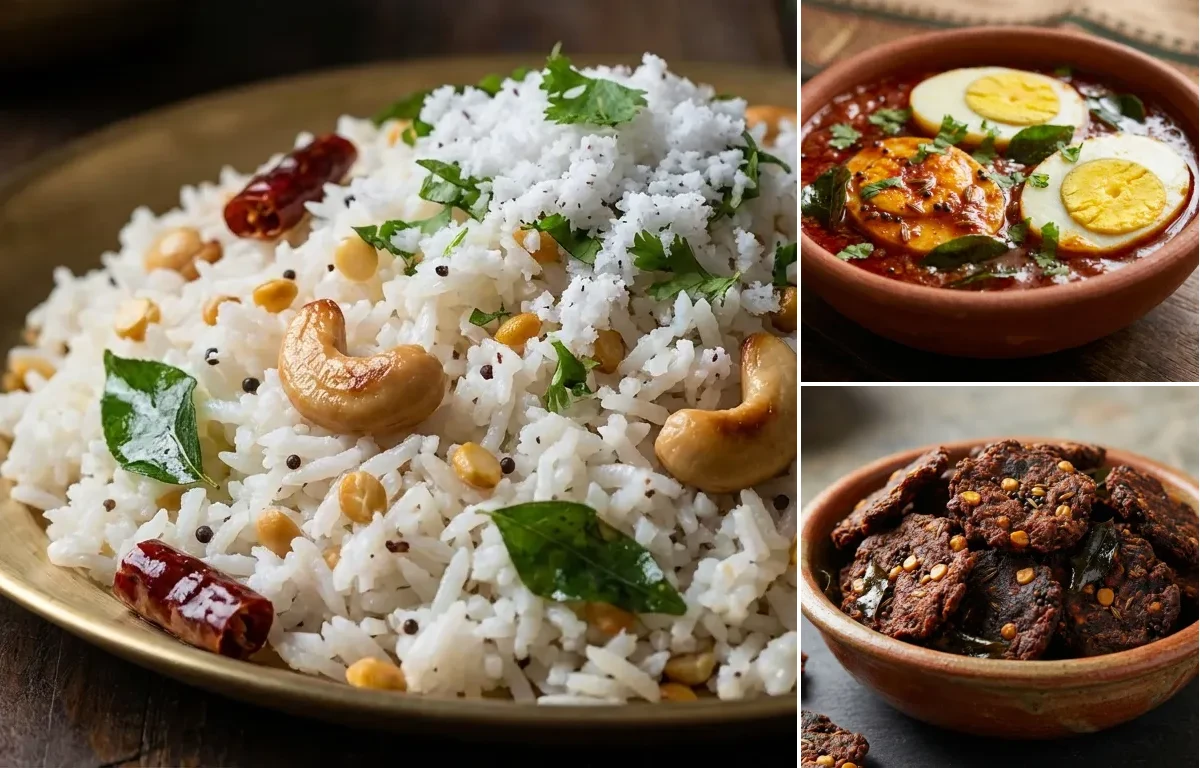 Coconut Rice with Muttai Masala and Vadagam