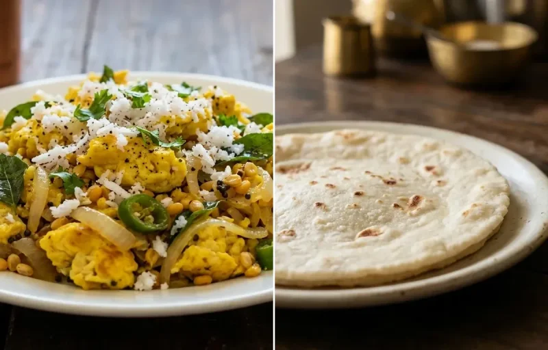 Coconut Scrambled Eggs with Rice Bhakri