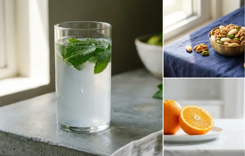 Coconut Water With Mint with Mixed Unsalted Nuts with Orange
