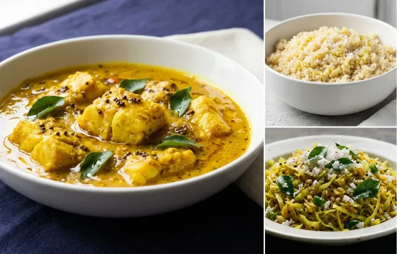 Cod Fish Curry with Quinoa with Cabbage Thoran