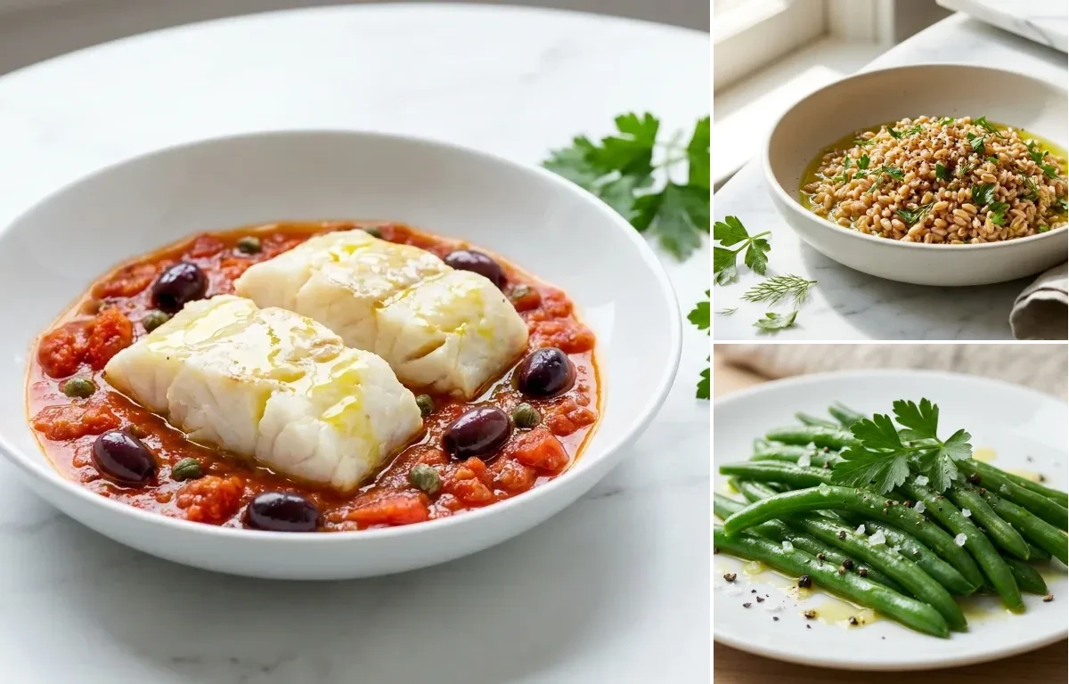 Cod with Tomato Olive and Caper Sauce