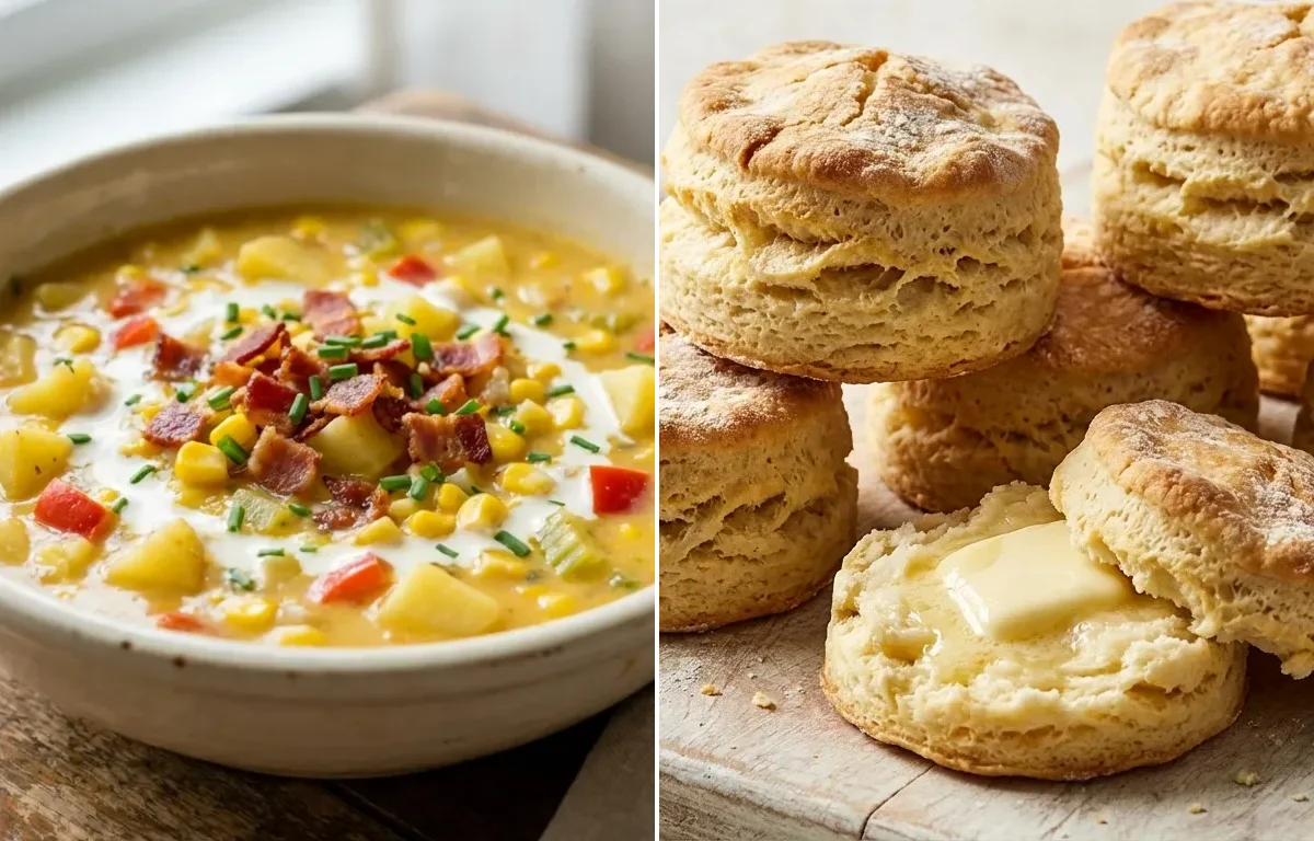 Corn Chowder with Bacon with Buttermilk Biscuits
