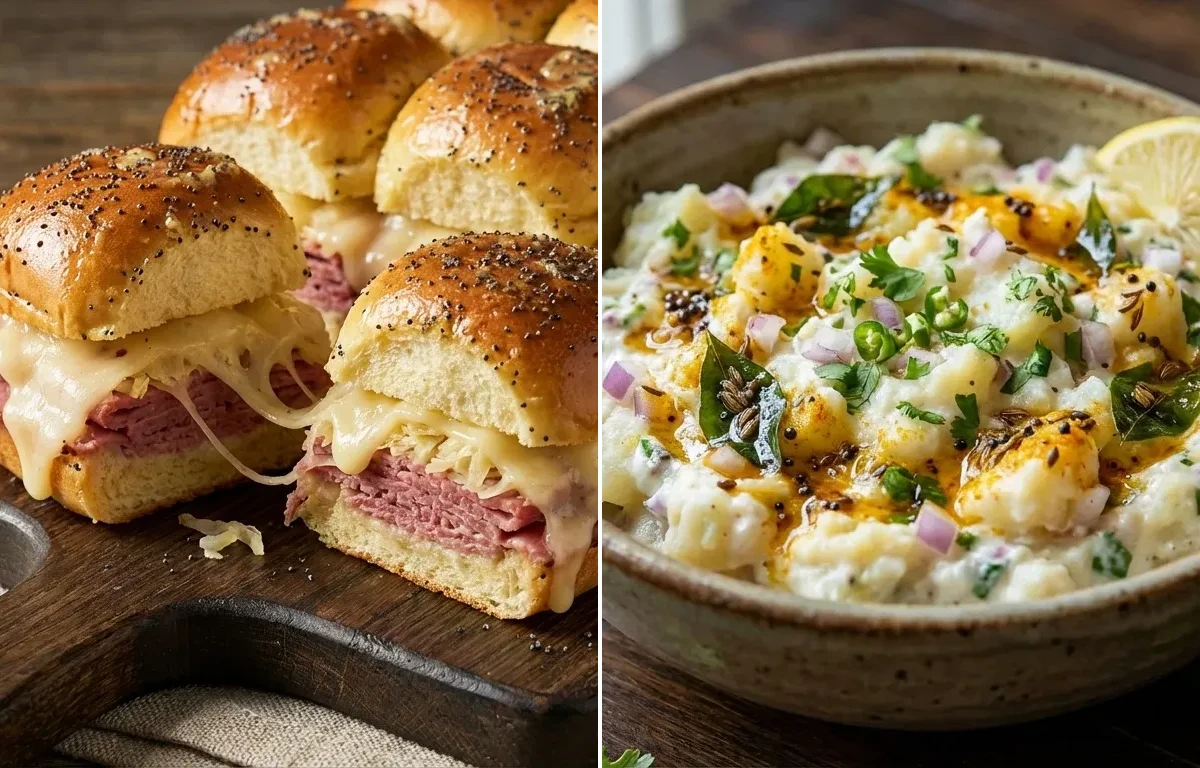 Corned Beef and Swiss Sliders with Potato Salad
