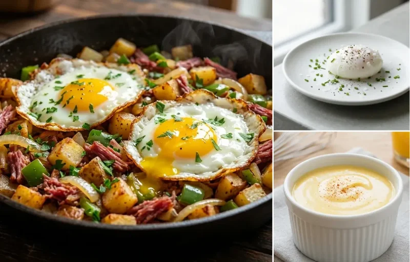 Corned Beef Hash Skillet with Poached Eggs and Hollandaise Sauce