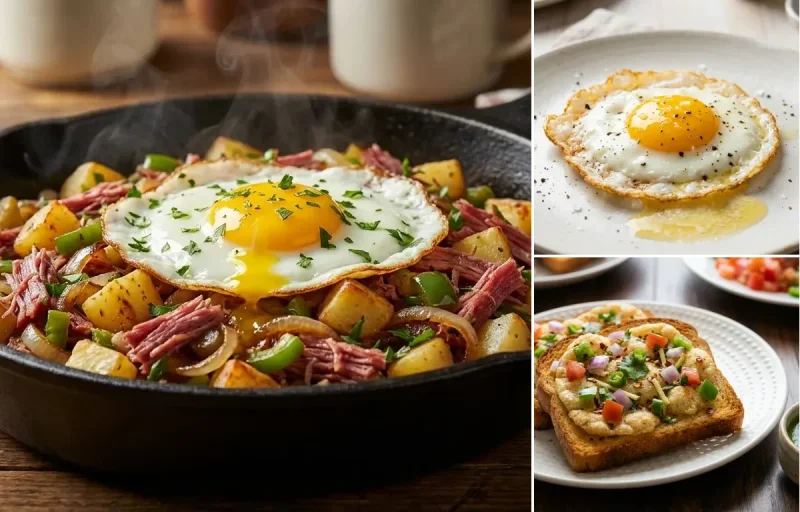 Corned Beef Hash with Sunny Side Up and Suji Toast