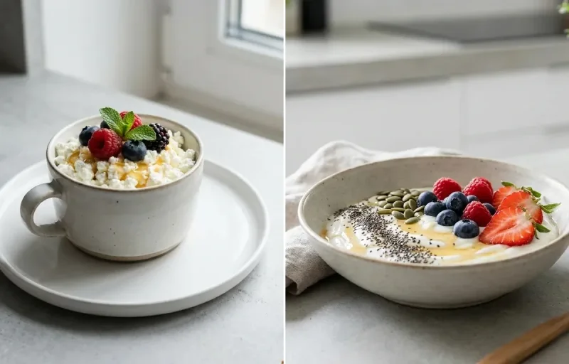 Cottage Cheese Cup with Apple Slices With Rice Cakes and Yogurt With Seeds & Berries