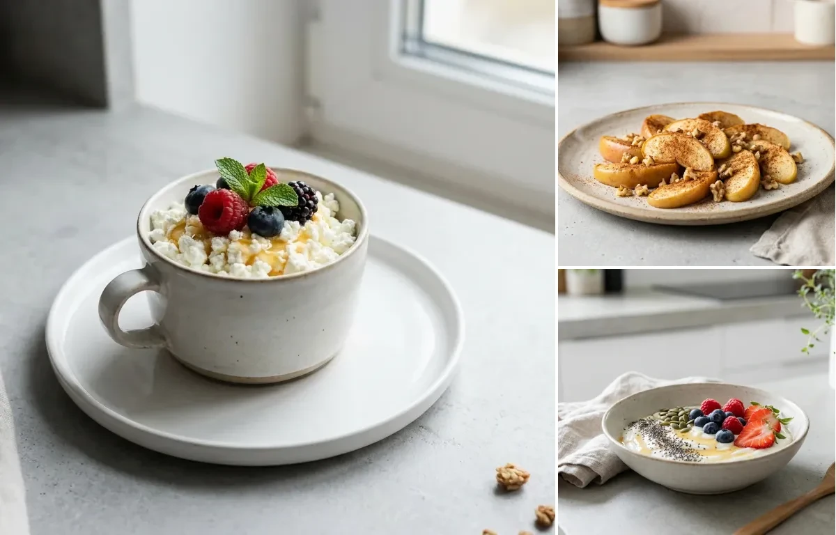 Cottage Cheese Cup with Apple With Cinnamon and Yogurt With Seeds & Berries
