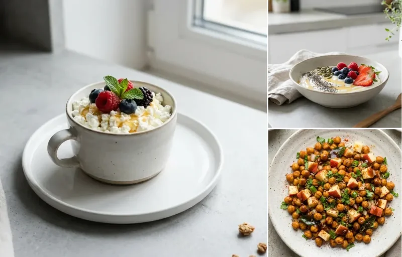 Cottage Cheese Cup with Yogurt With Seeds & Berries and Roasted Chana With Apple