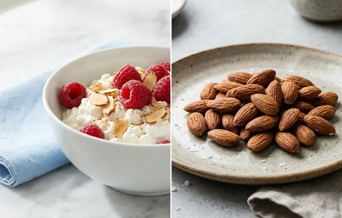 Cottage Cheese with Peach and Almonds