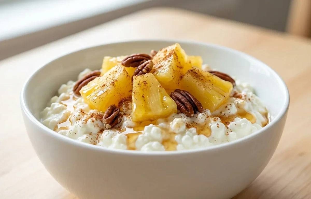 Cottage Cheese With Pineapple with Edamame Bowl Salted and Mixed Berry Bowl With Walnuts