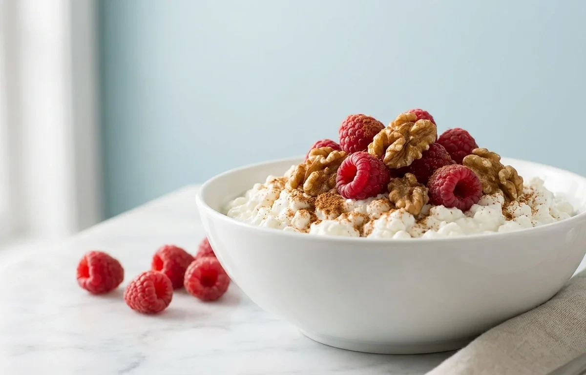 Cottage Cheese with Raspberries and Walnuts