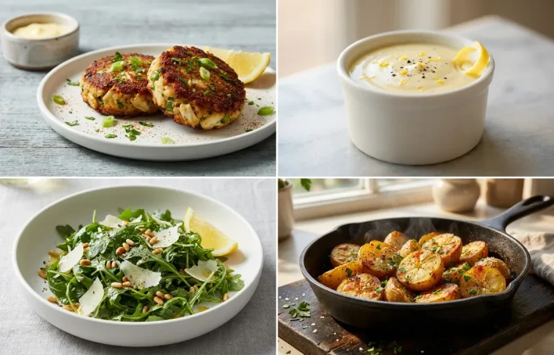 Crab Cakes with Lemon Aioli, Arugula Salad and Roasted Potatoes