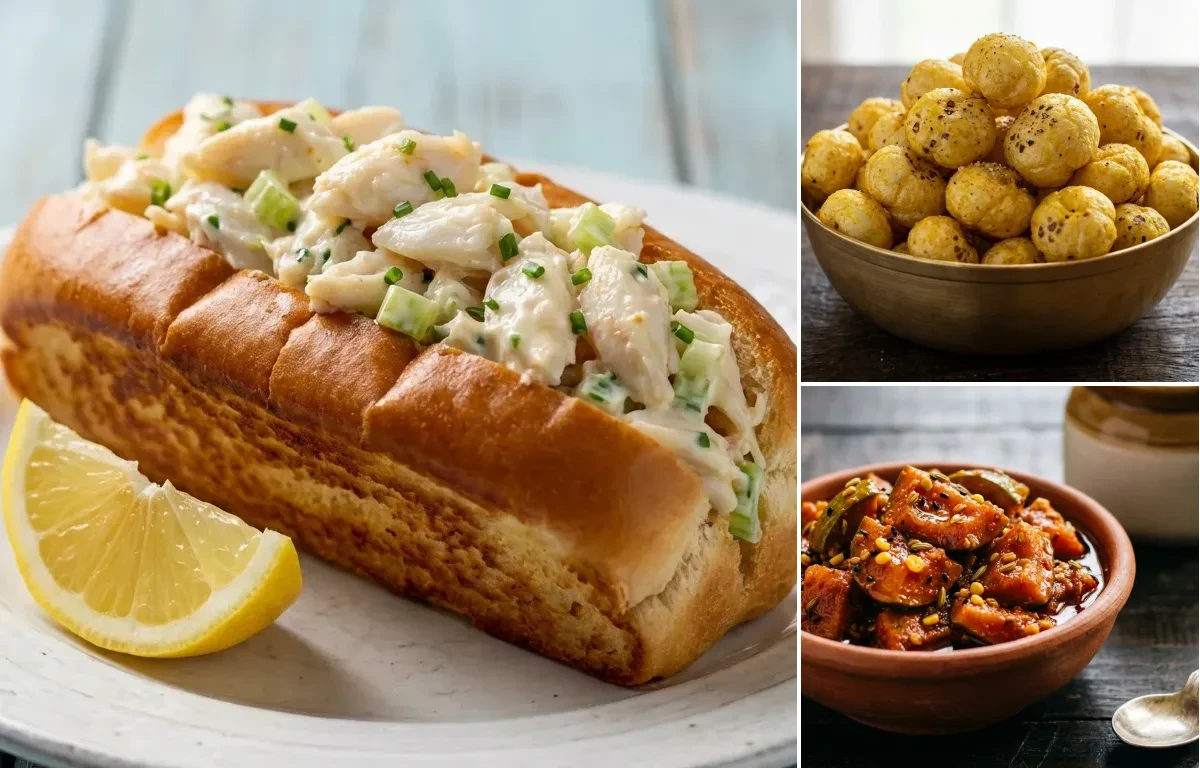 Crab Roll with Roasted Makhana and Mango Pickle