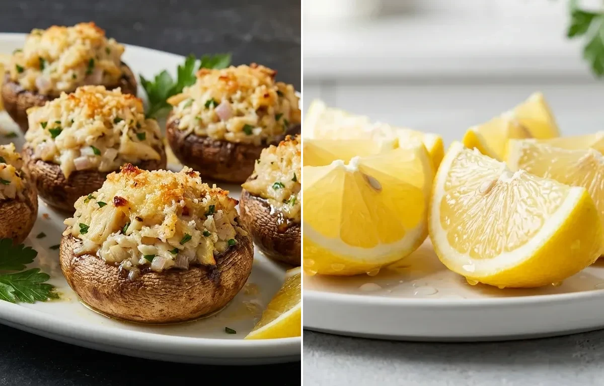 Crab Stuffed Mushrooms with Lemon Wedges