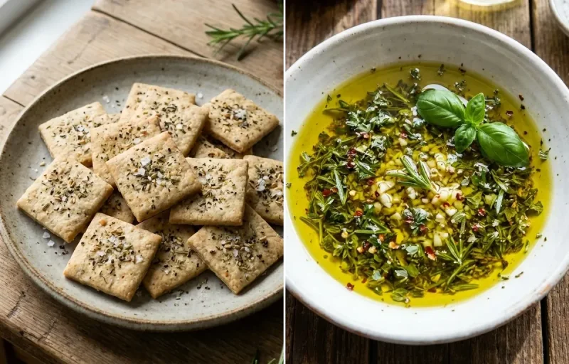 Crackers with Simple Olive Oil and Herb Dip