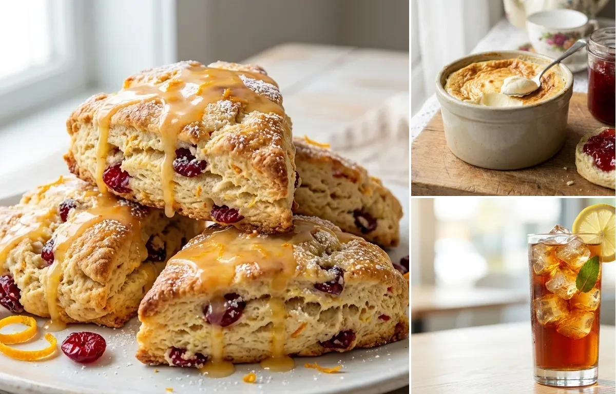Cranberry Orange Scones with Clotted Cream and Iced Tea