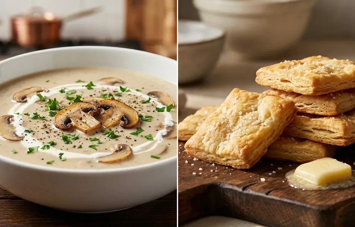 Cream of Mushroom Soup with Buttery Crackers