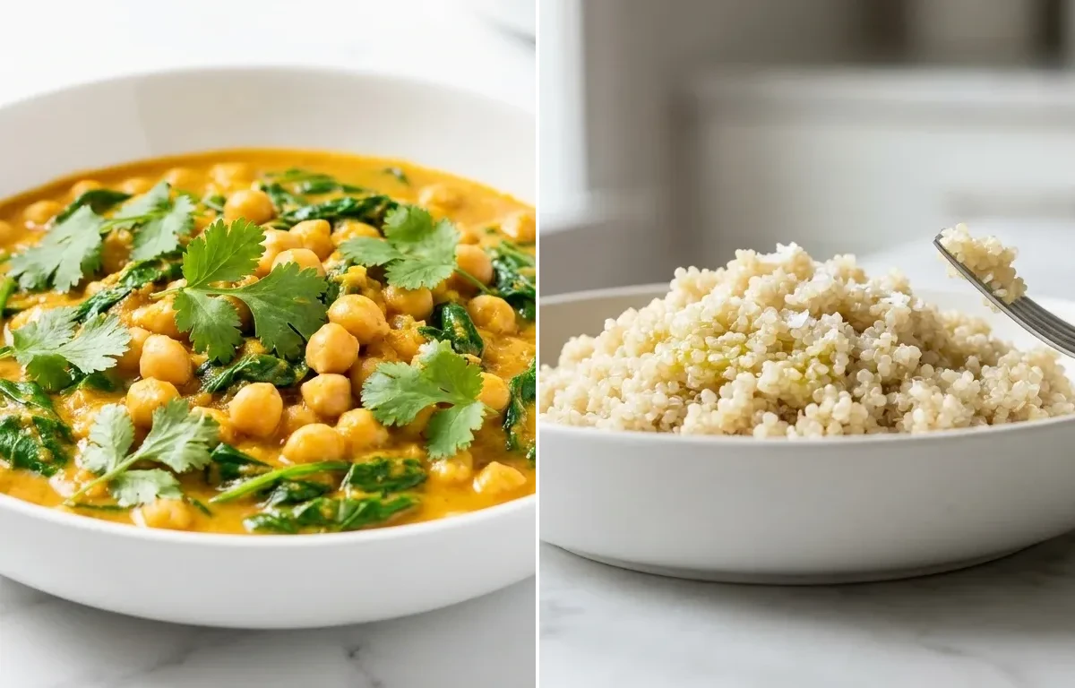 Creamy Chickpea and Spinach Curry with Fluffy Cooked Quinoa