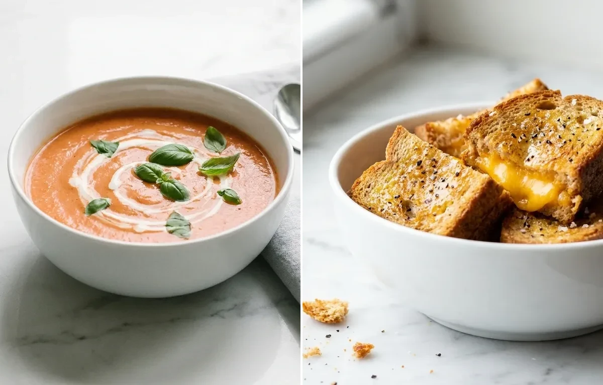 Creamy Tomato Soup with Grilled Cheese Croutons