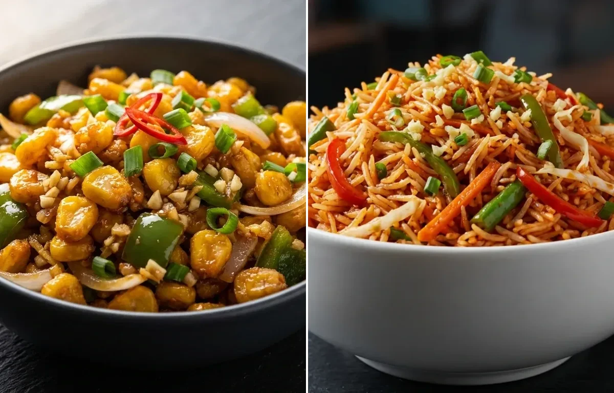 Crispy Corn with Schezwan Fried Rice