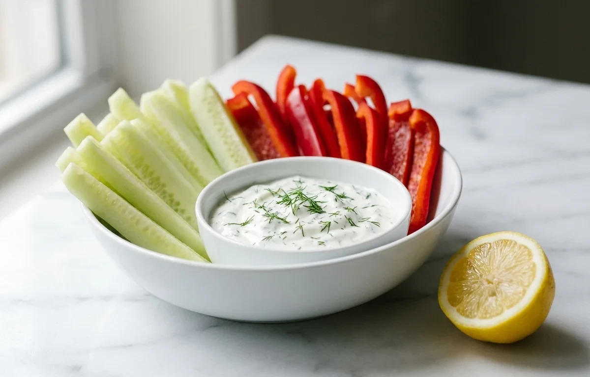 Cucumber and Pepper Sticks with Dill Yogurt Dip