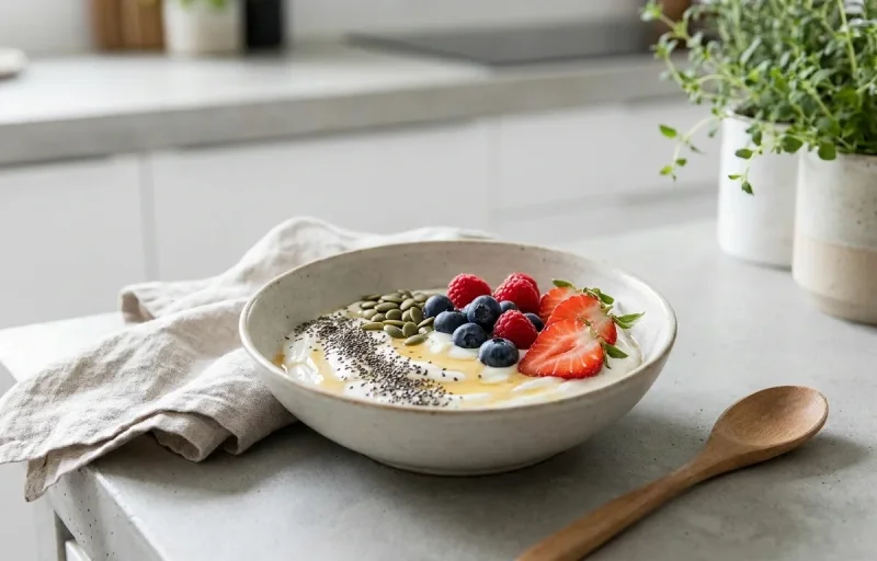 Cucumber Mint Smoothie with Yogurt With Seeds & Berries