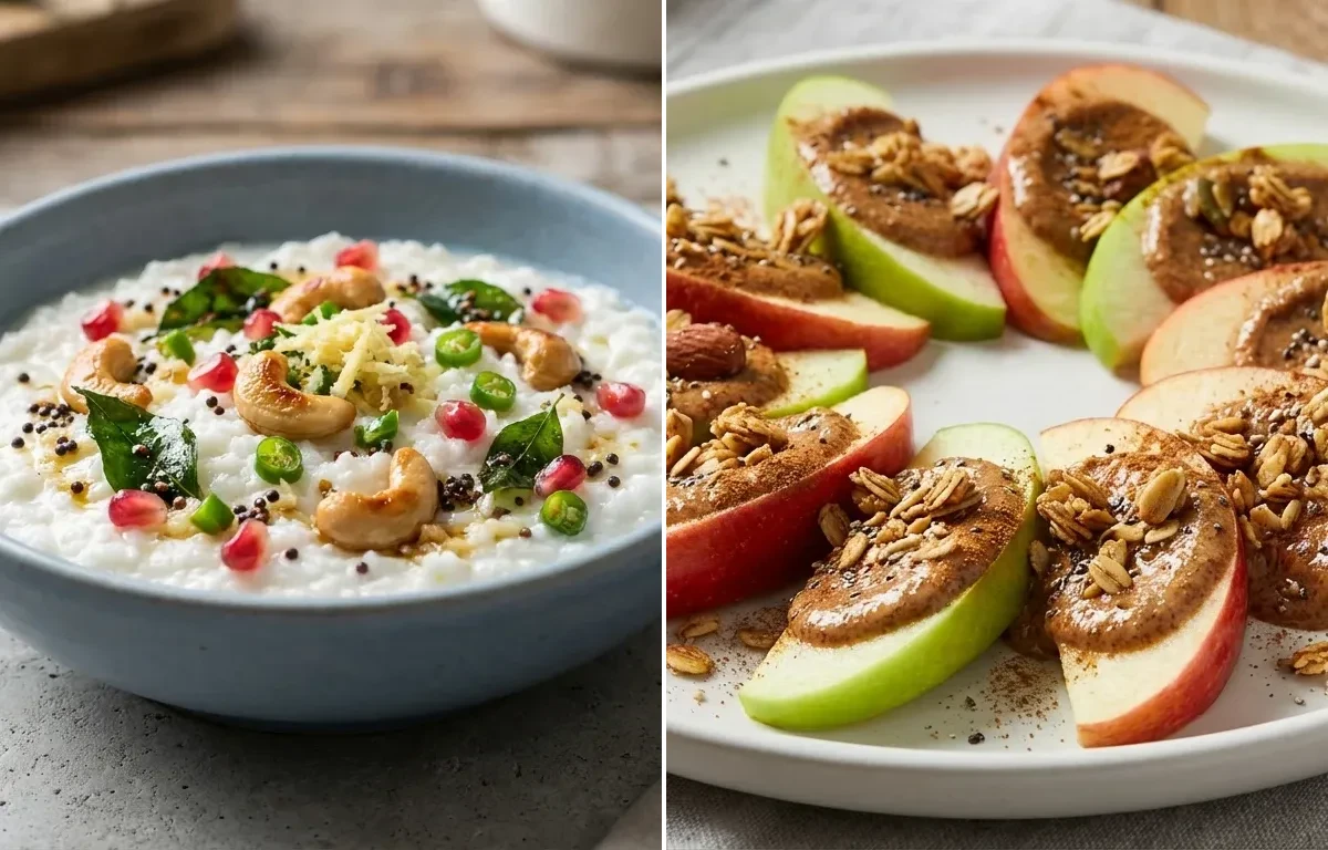 Curd Rice Snack Bowl with Apple Slices With Almond Butter