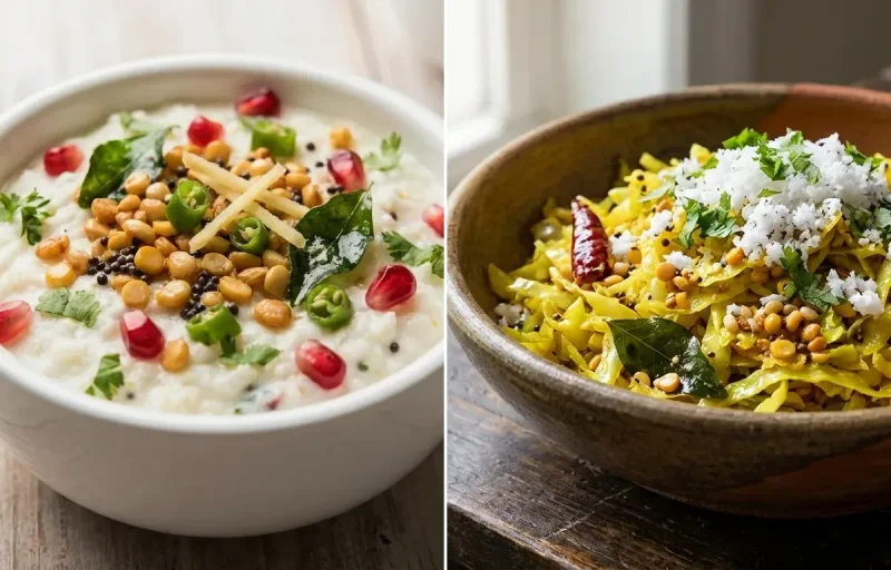 Curd Rice with Cabbage Poriyal with Whole-Wheat Phulka