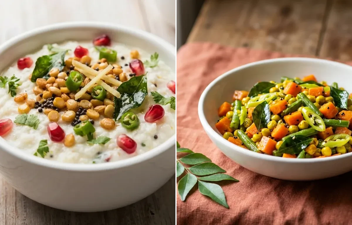 Curd Rice with Mixed Vegetable Poriyal