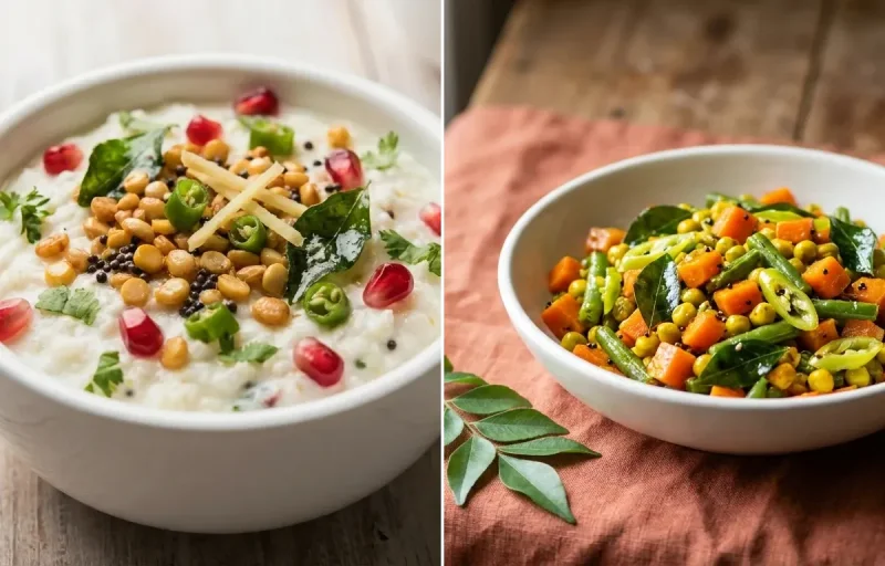 Curd Rice with Mixed Vegetable Poriyal
