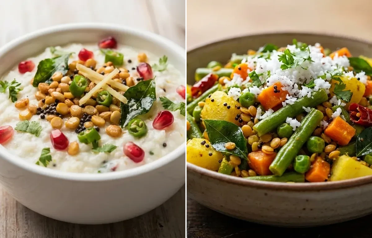 Curd Rice with Vegetable Palya with Ragi Roti