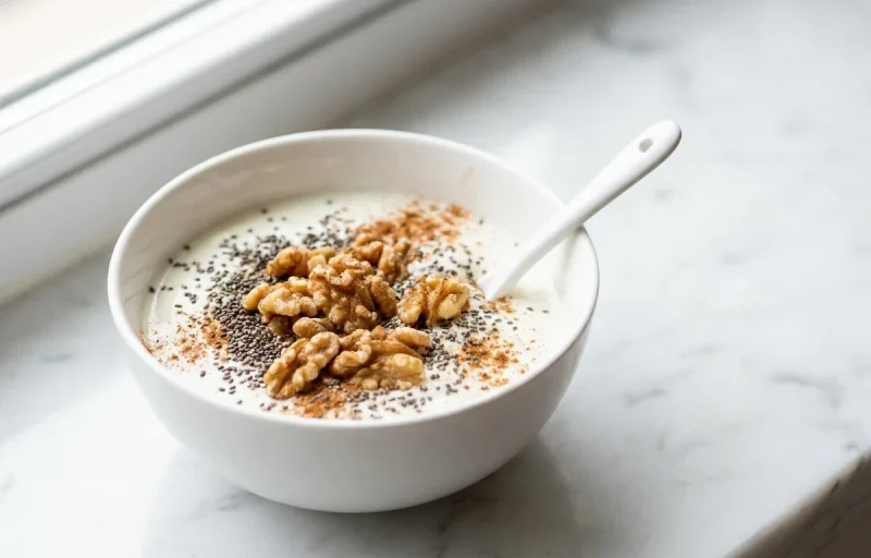 Curd with Chia and Walnuts with Fresh Pear
