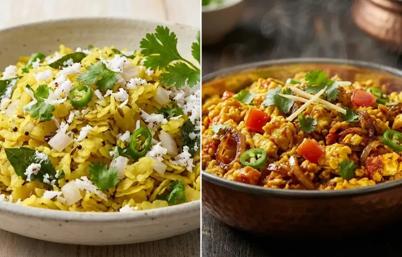 Dadpe Pohe with Anda Bhurji