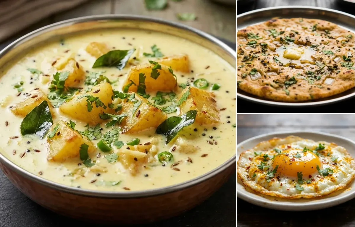 Dahi Aloo with Missi Roti and Fried Egg