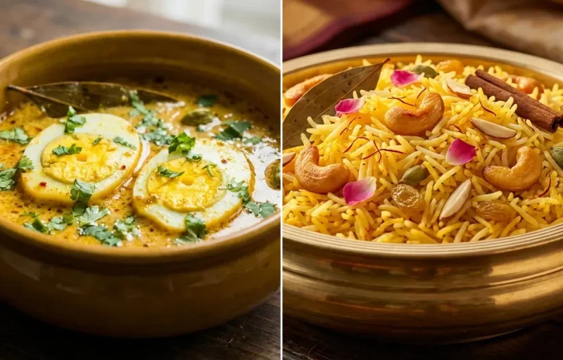 Dahi Anda Curry with Kesar Pulao