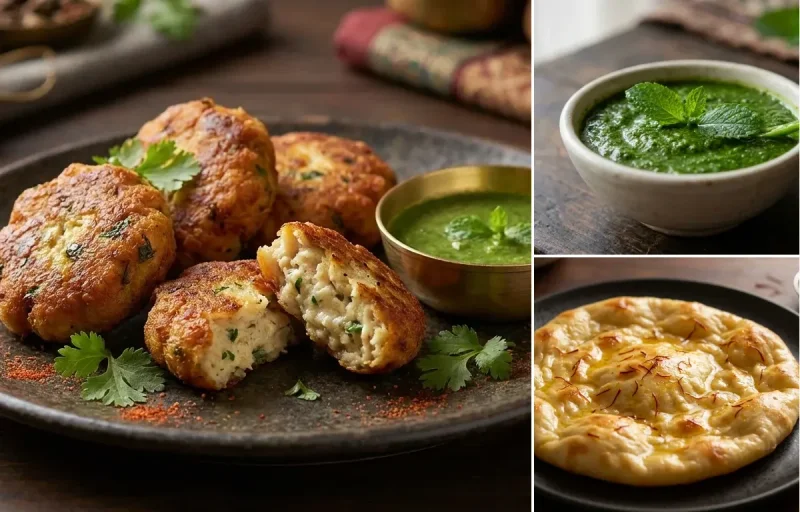 Dahi ke Kebab with Mint Chutney and Saffron Sheermal
