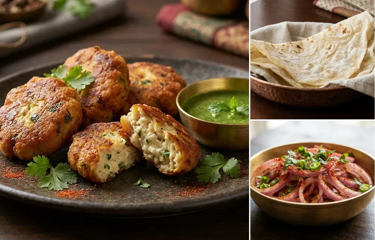 Dahi ke Kebab with Roomali Roti and Onion Salad
