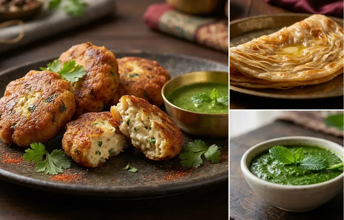 Dahi ke Kebab with Warqi Paratha and Mint Chutney